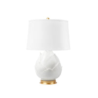 Villa & House Budding Lamp with Shade 17-inch White Linen, with Gold, Blanc de Chine