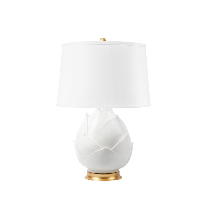 Villa & House Budding Lamp with Shade 17-inch White Linen, with Gold, Blanc de Chine