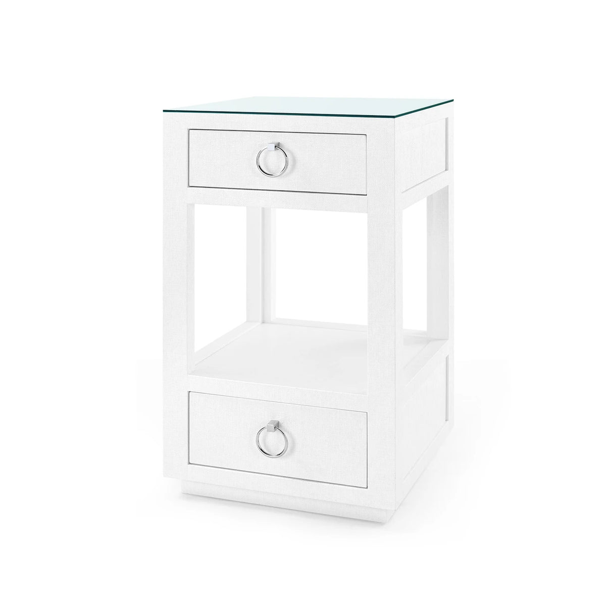Villa & House Camilla 2-Drawer Side Table with Glass Top, Chiffon White