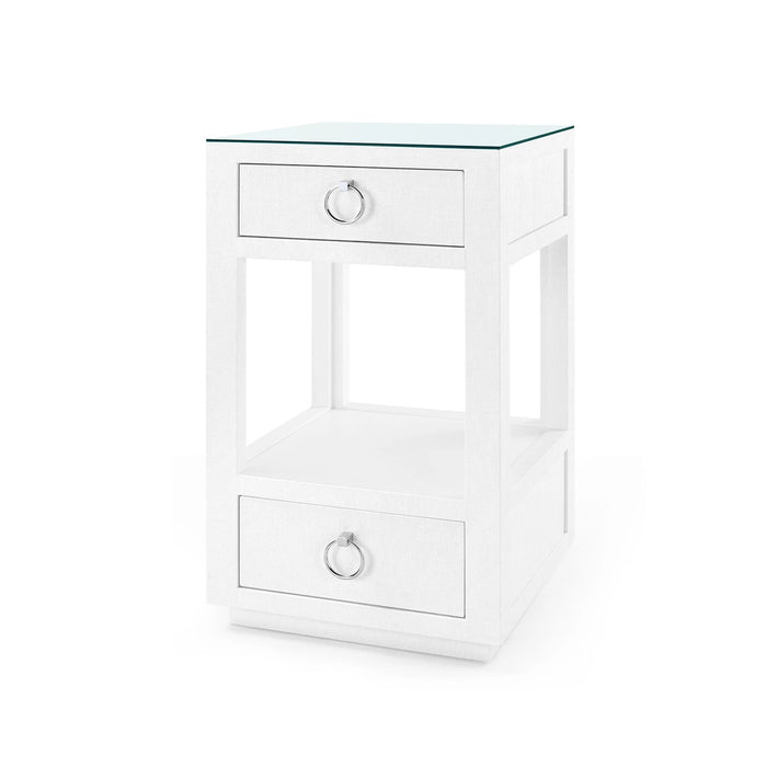 Villa & House Camilla 2-Drawer Side Table with Glass Top, Chiffon White