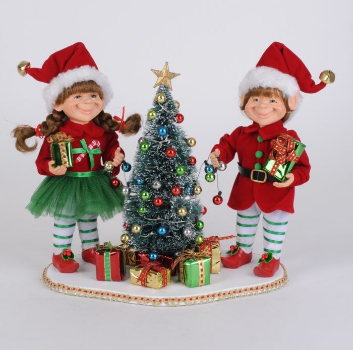 Karen Didion Lighted Tree Trimming Elf Set on Base