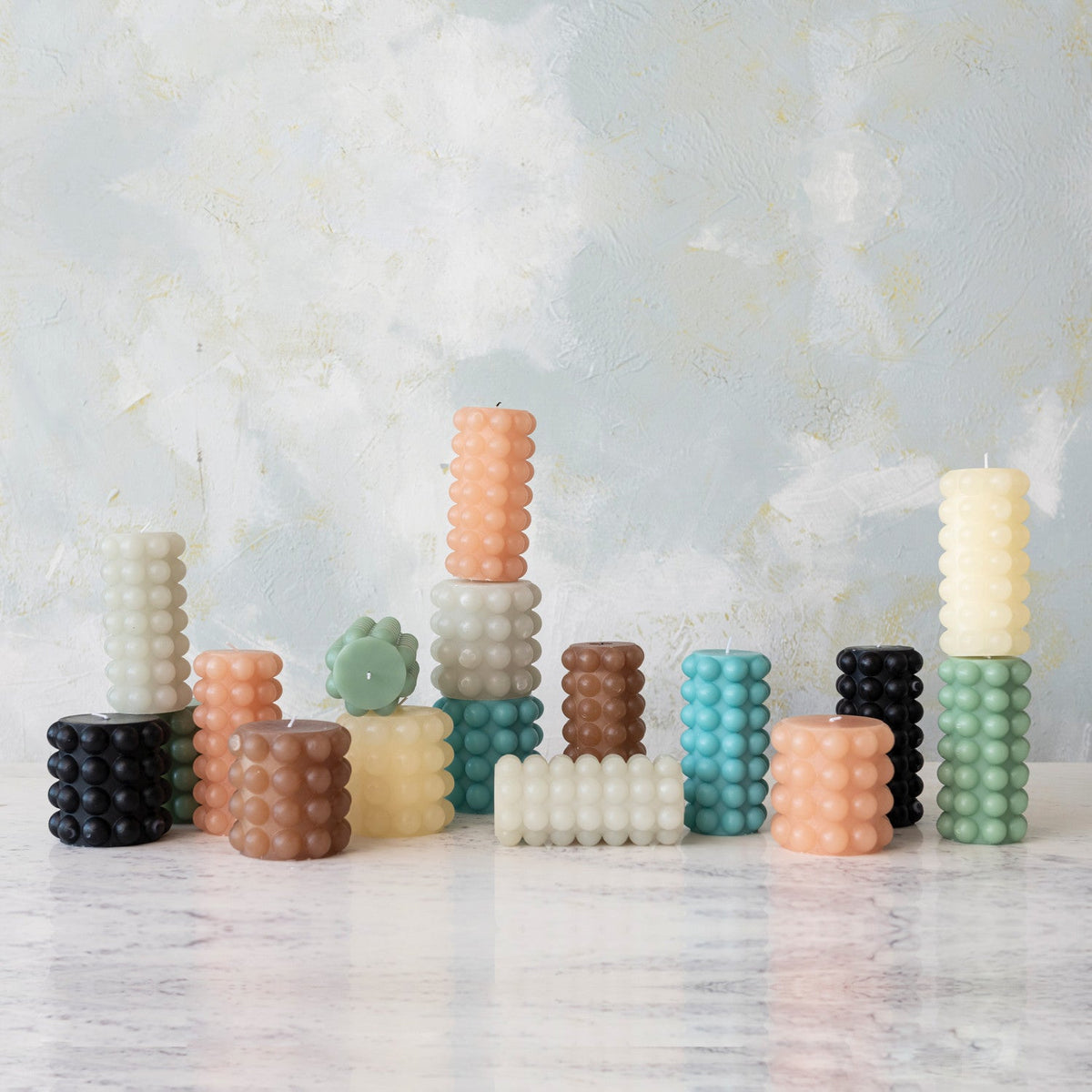Design Shop Unscented Hobnail Pillar Candle, Mint Color (Approximate Burn Time 50 Hours)