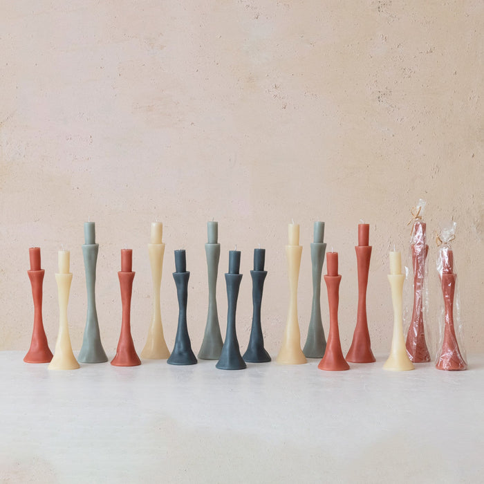 Design Shop Unscented Taper in Taper Holder Shaped Candle, Cream Color