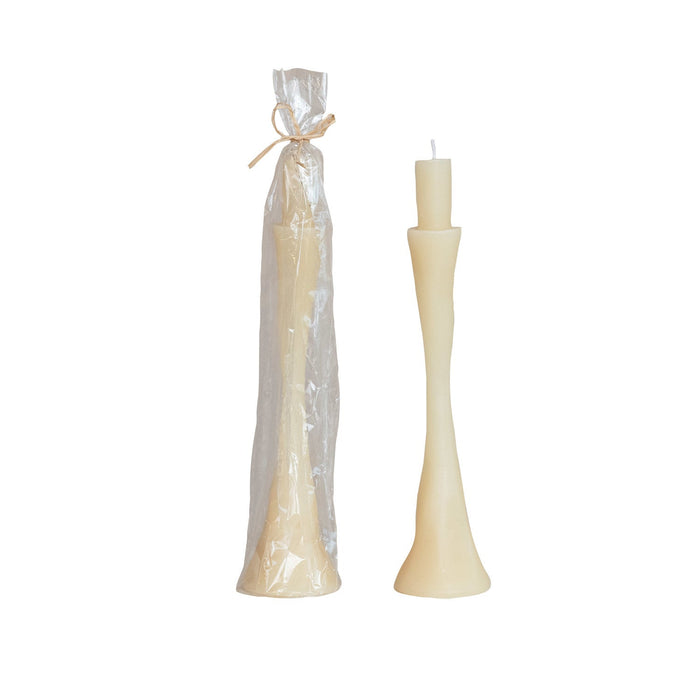 Design Shop Unscented Taper in Taper Holder Shaped Candle, Cream Color