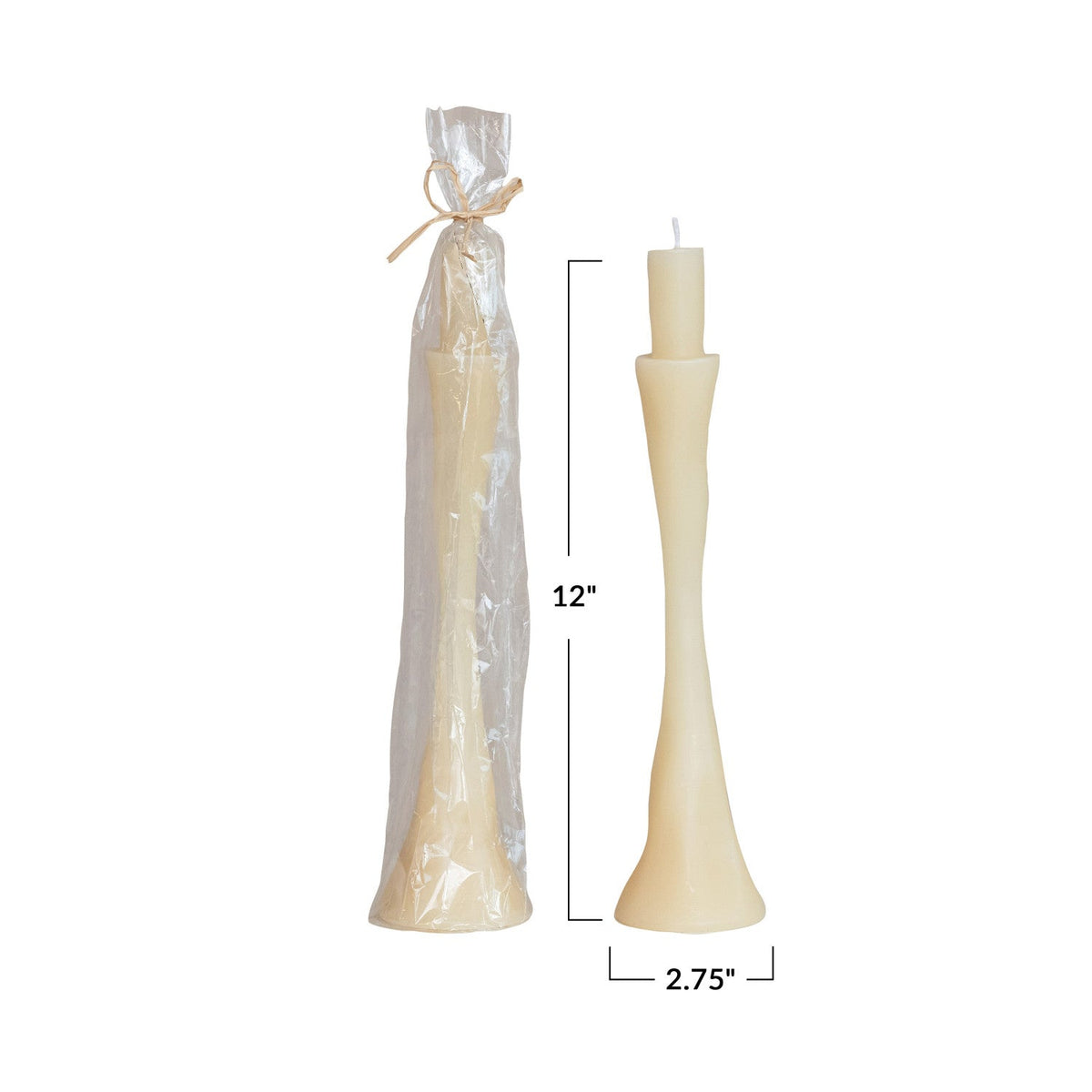 Design Shop Unscented Taper in Taper Holder Shaped Candle, Cream Color