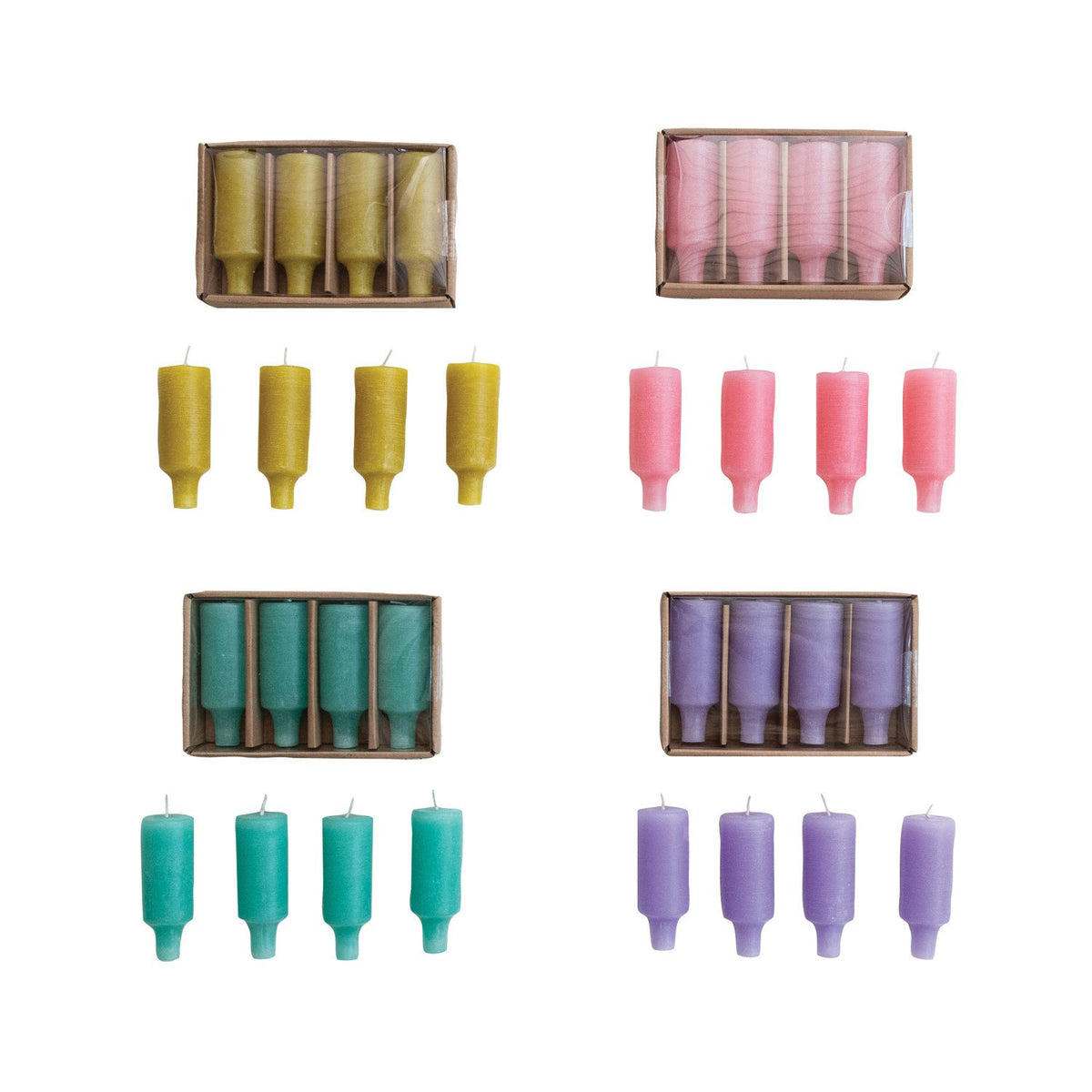 Design Shop Unscented Bottle Taper Candles in Box, Set of 4