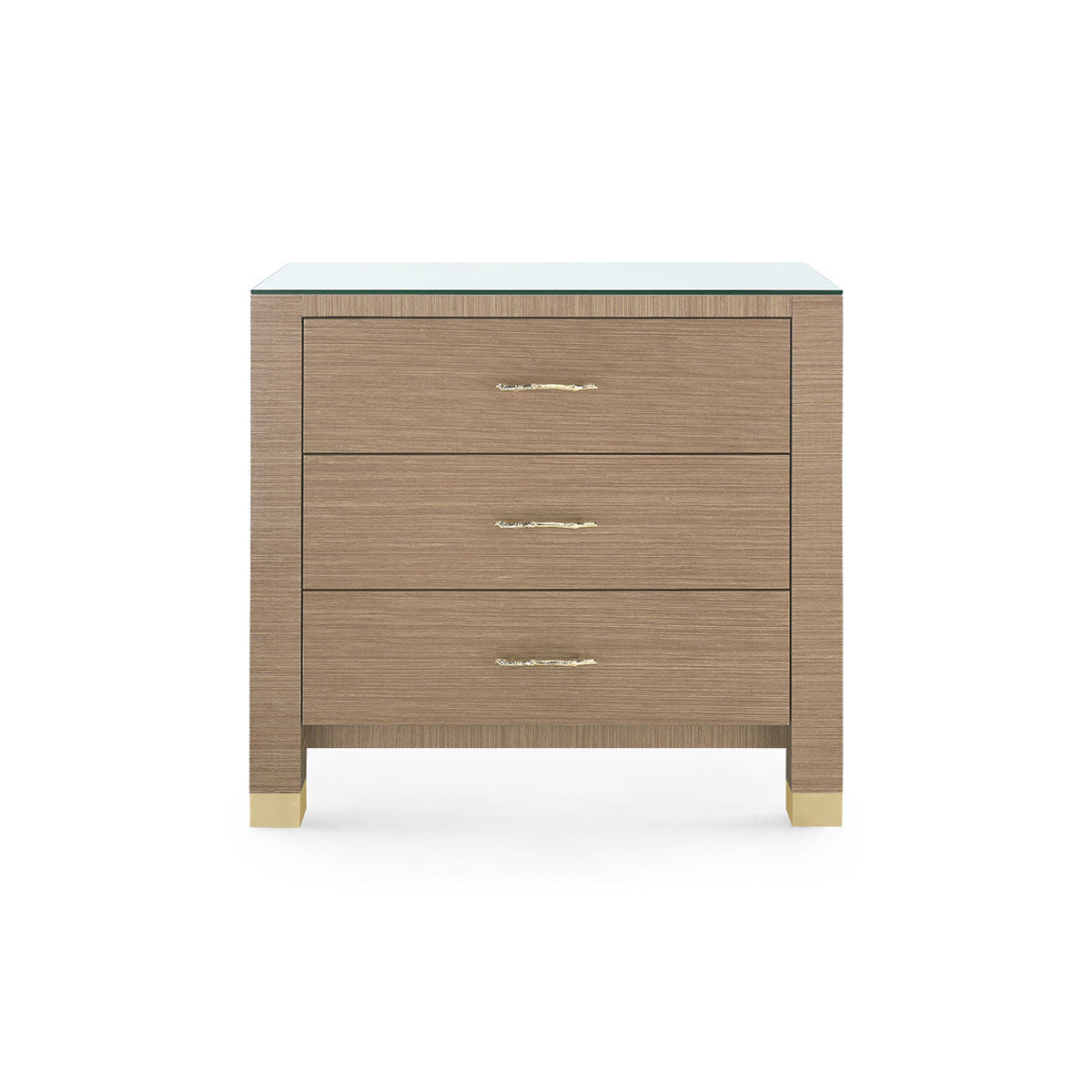 Villa & House Camden 3-Drawer Side Table with Glass Top, Flax Brown