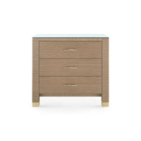 Villa & House Camden 3-Drawer Side Table with Glass Top, Flax Brown