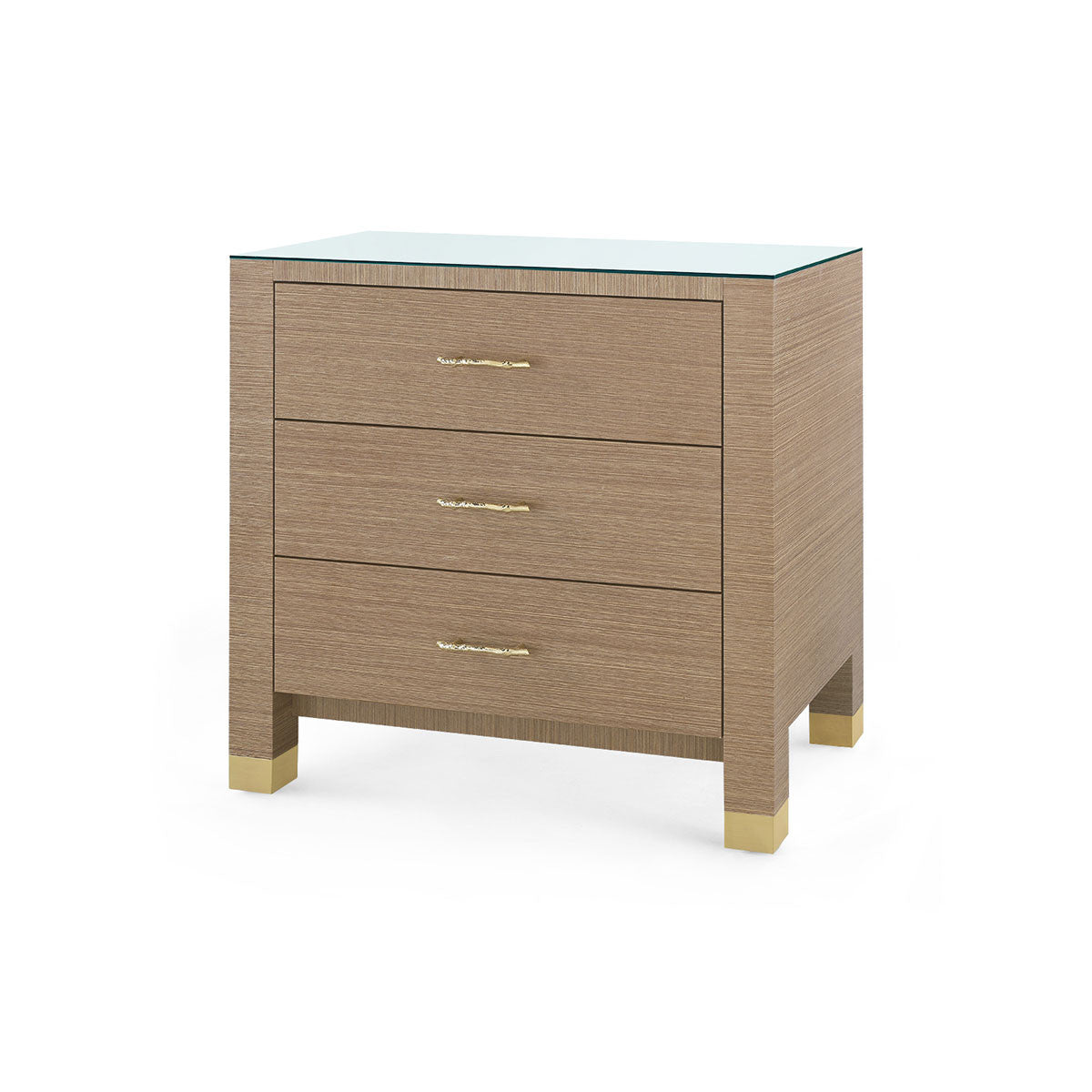Villa & House Camden 3-Drawer Side Table with Glass Top, Flax Brown