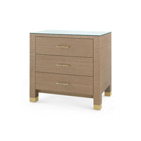 Villa & House Camden 3-Drawer Side Table with Glass Top, Flax Brown