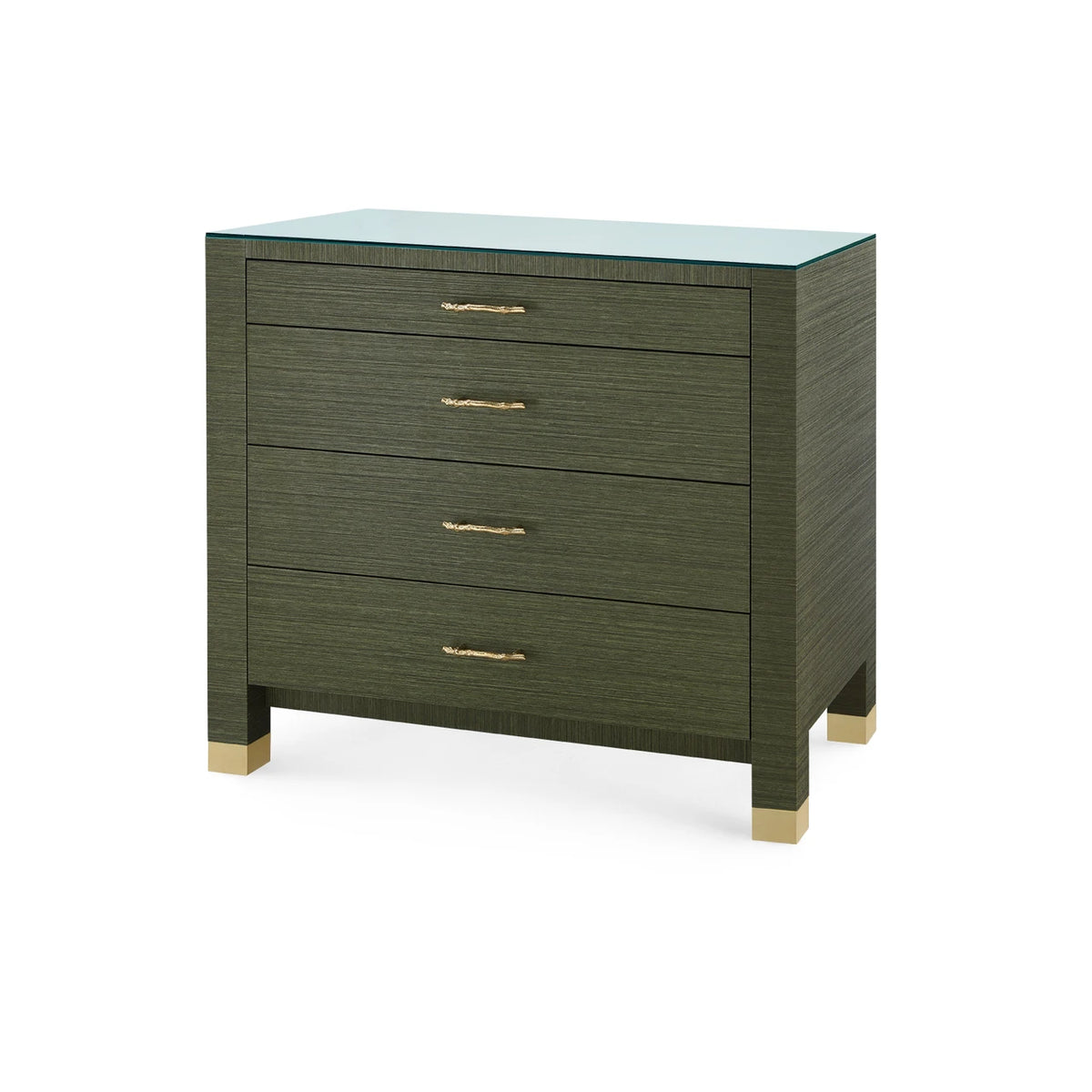 Villa & House Camden Large 4-Drawer with Glass Top, Deep Olive