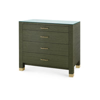 Villa & House Camden Large 4-Drawer with Glass Top, Deep Olive