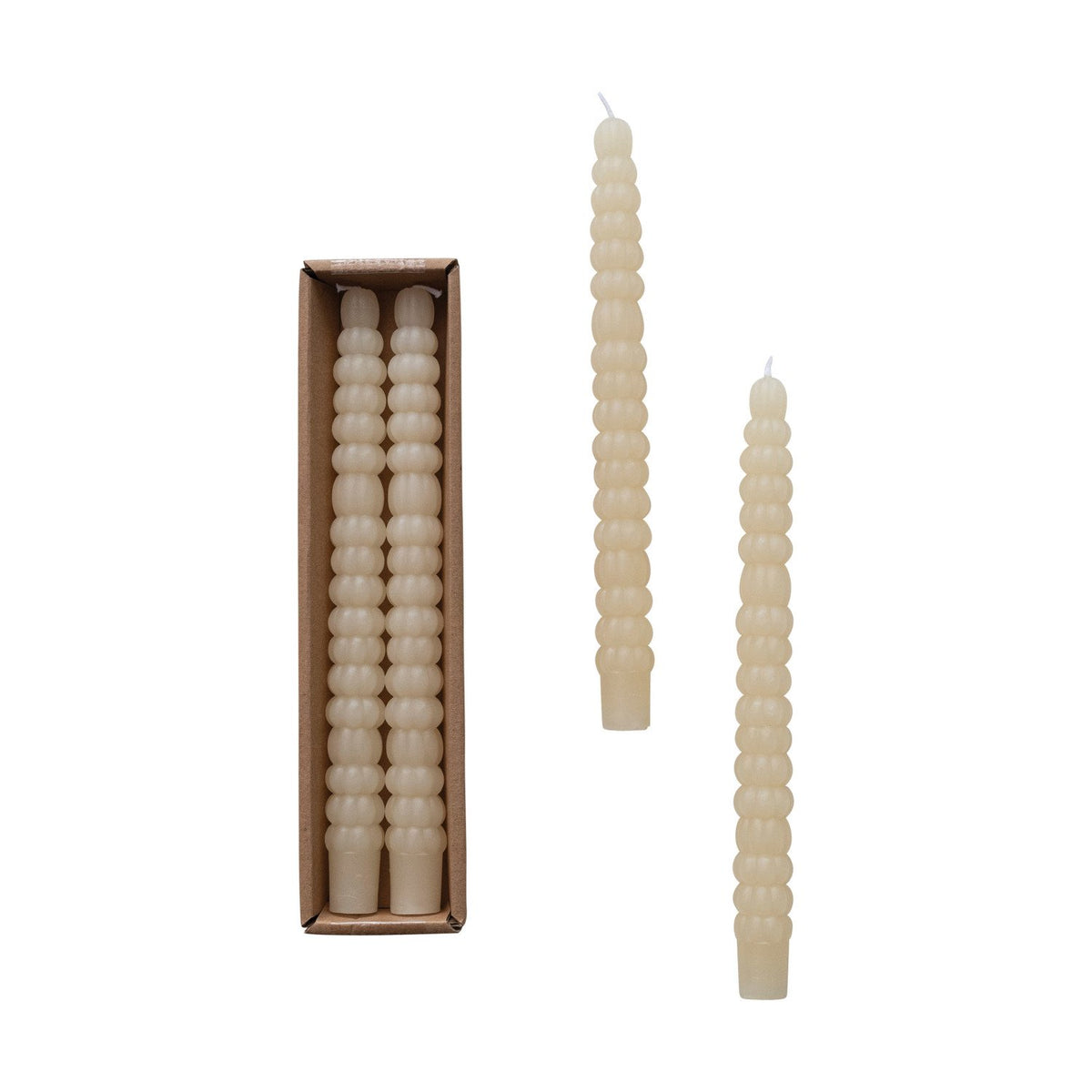 Design Shop Unscented Pumpkin Shaped Taper Candles in Box, Cream Color, Set of 2