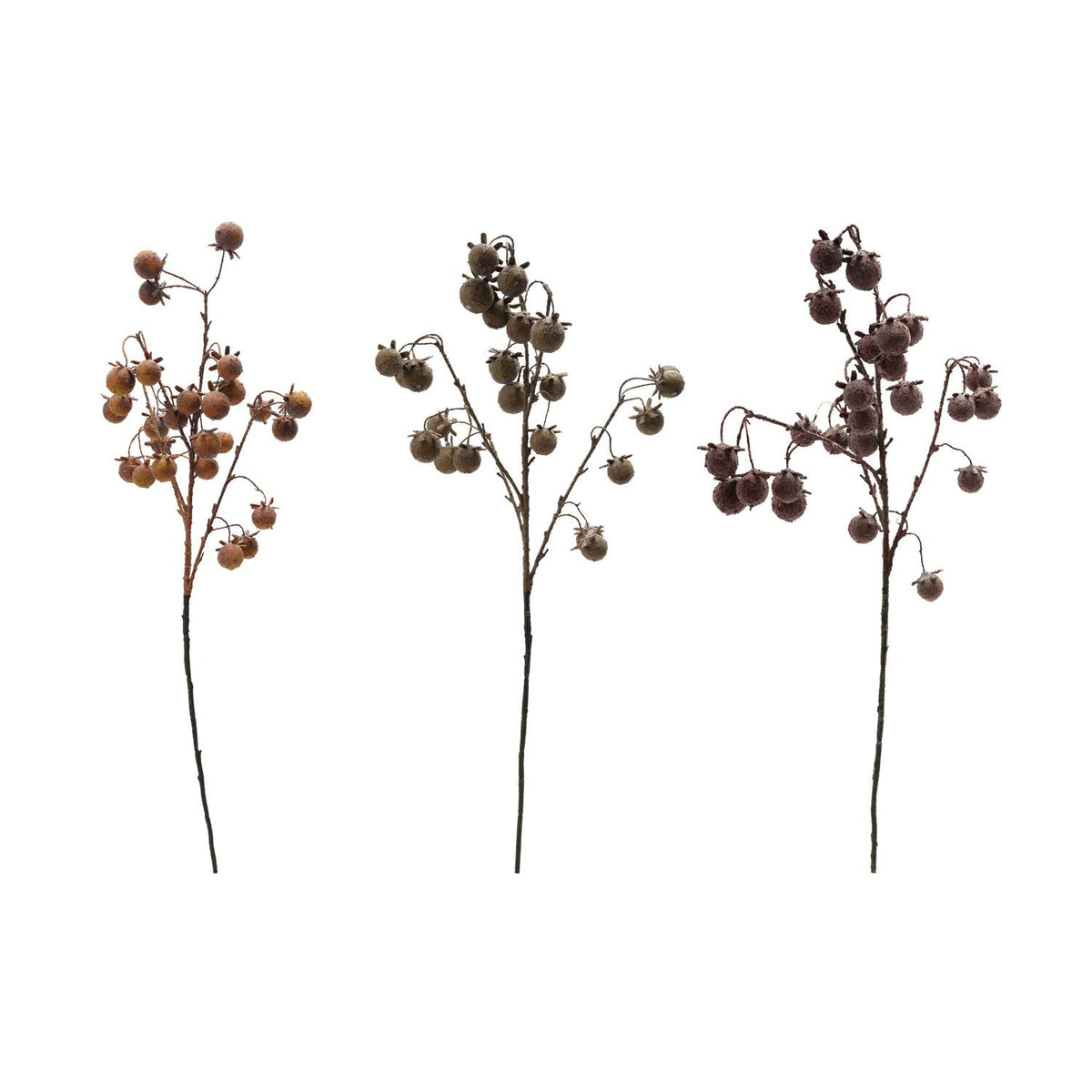 Design Shop 37-1/2"H Faux Rose Hip Stem, Distressed Finish, Set of 3