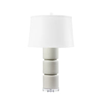 Villa & House Charles Lamp with Shade 17-inch White Linen, with Nickel, Foggy Morning