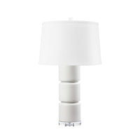 Villa & House Charles Lamp with Shade 17-inch White Linen, with Nickel, Ivory Frost