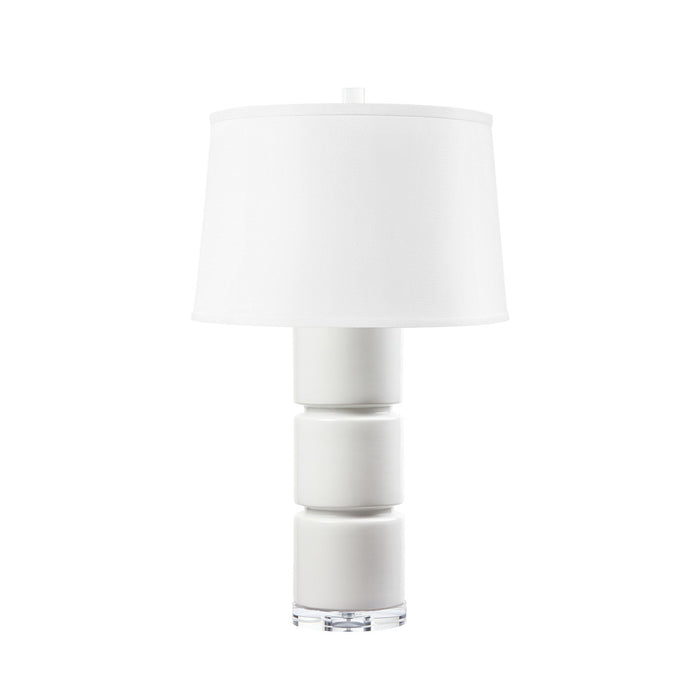 Villa & House Charles Lamp with Shade 17-inch White Linen, with Nickel, Ivory Frost