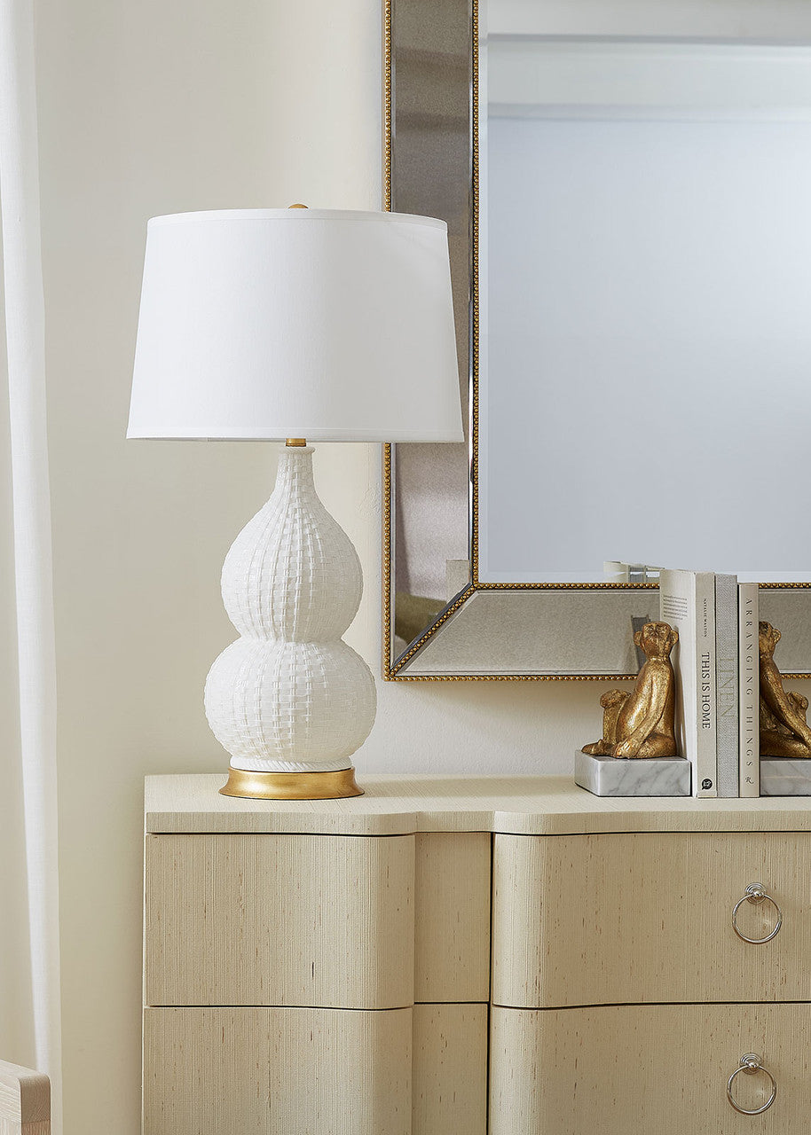 Villa & House Charlotte Lamp with Shade 16-inch White Linen, with Gold, Blanc de Chine