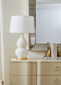 Villa & House Charlotte Lamp with Shade 16-inch White Linen, with Gold, Blanc de Chine