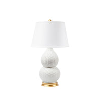 Villa & House Charlotte Lamp with Shade 16-inch White Linen, with Gold, Blanc de Chine