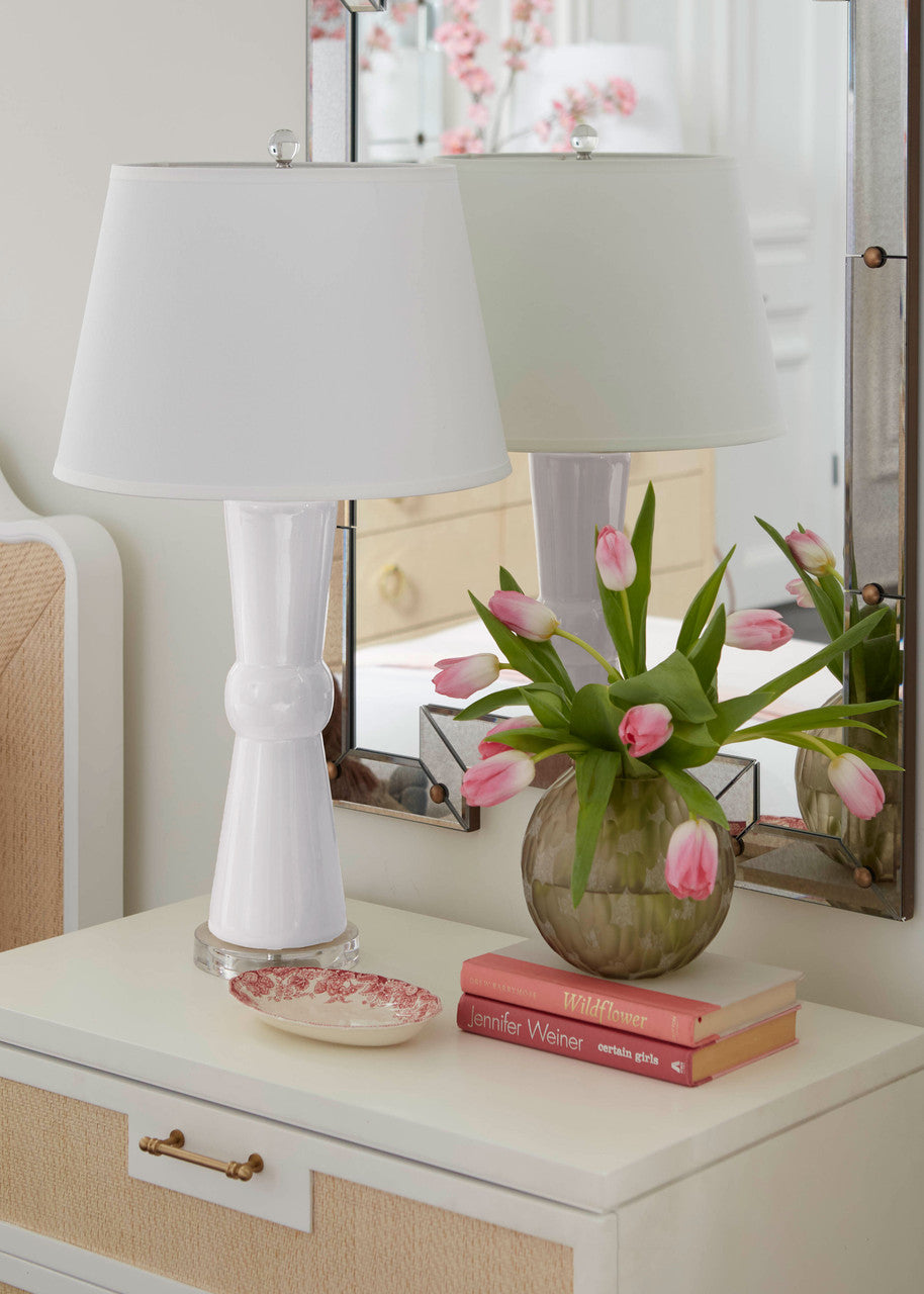 Villa & House Clarissa Lamp with Shade 16-inch White Linen, with Nickel, Antique White