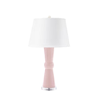 Villa & House Clarissa Lamp with Shade 16-inch White Linen, with Nickel, Pink