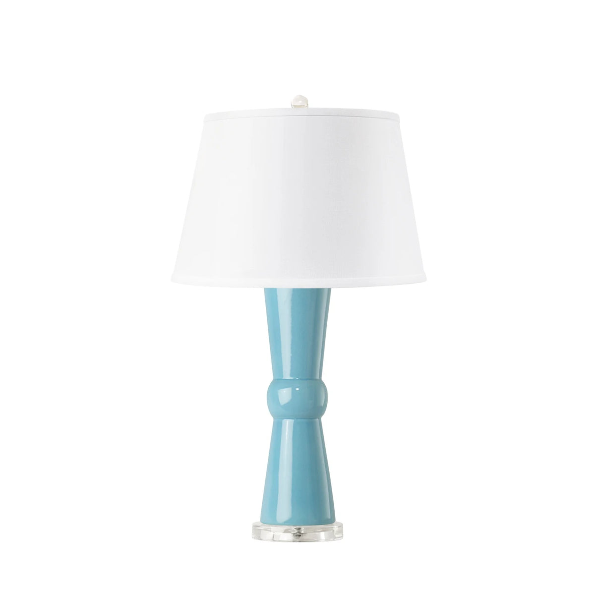 Villa & House Clarissa Lamp with Shade 16-inch White Linen, with Nickel, Light Turquoise
