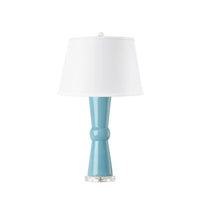 Villa & House Clarissa Lamp with Shade 16-inch White Linen, with Nickel, Light Turquoise