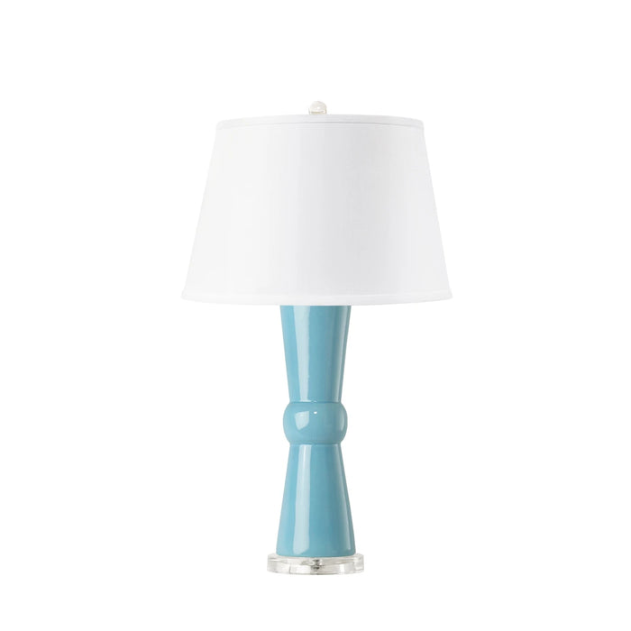 Villa & House Clarissa Lamp with Shade 16-inch White Linen, with Nickel, Light Turquoise