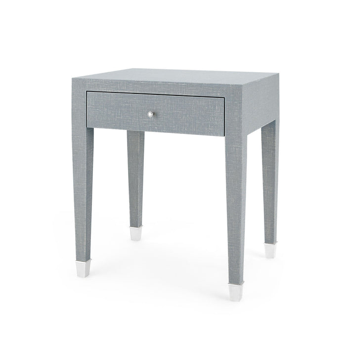 Villa & House Claudette 1-Drawer Side Table with Glass Top, Washed Winter Gray