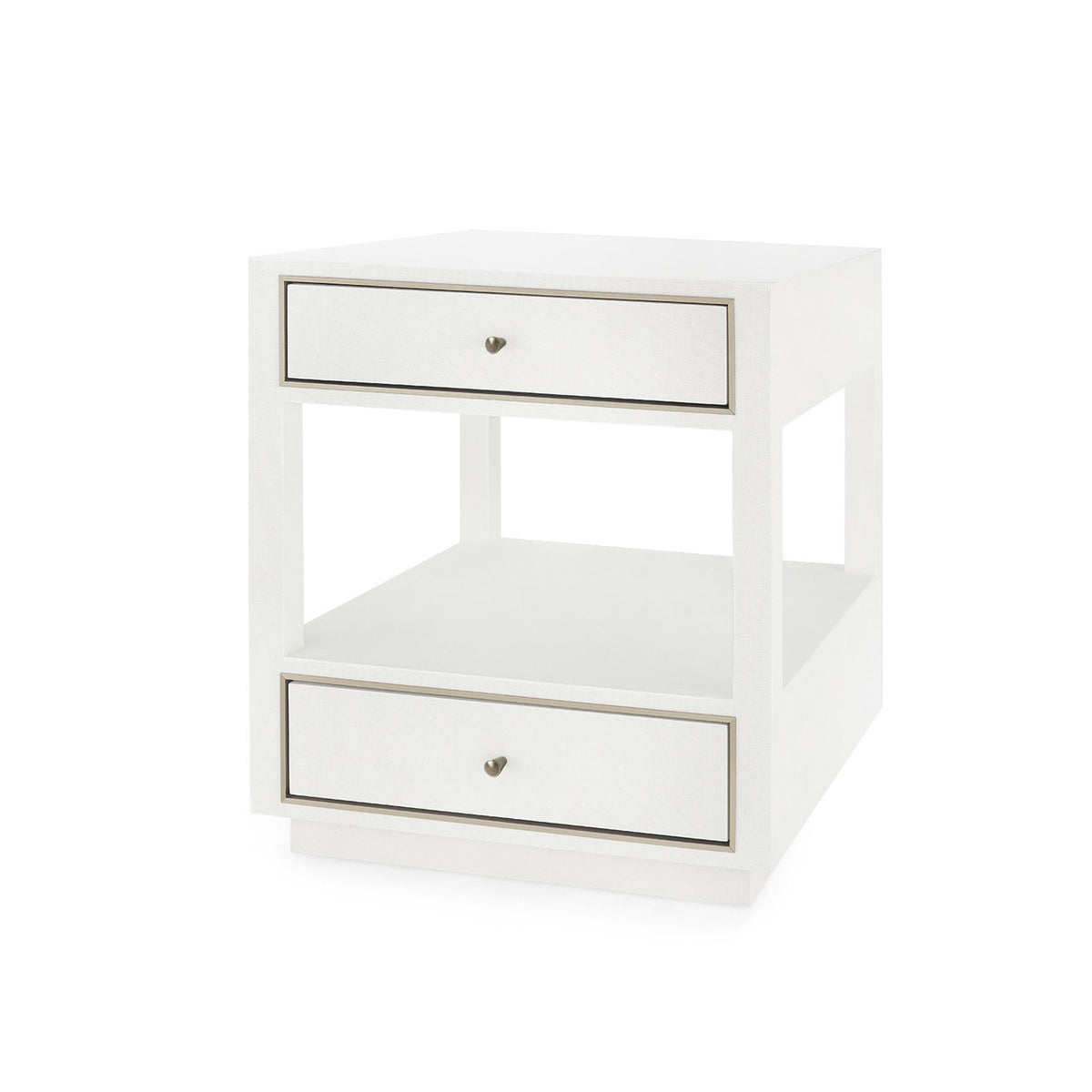 Villa & House Carmen 2-Drawer Side Table with Glass Top, Chiffon White