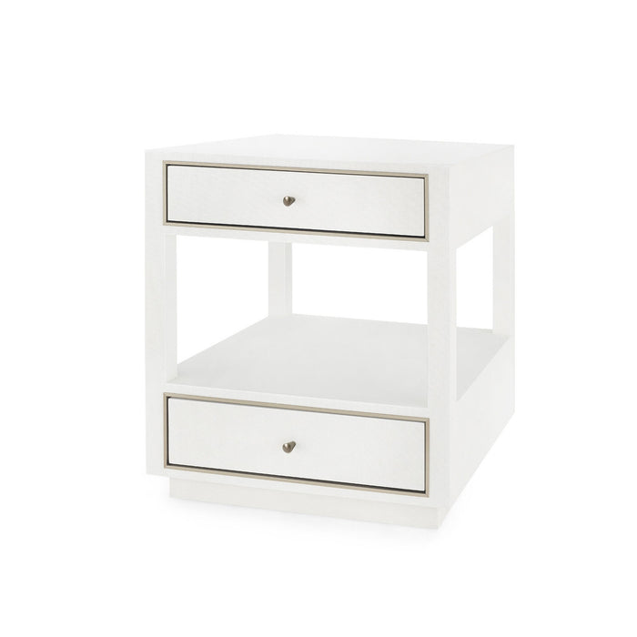 Villa & House Carmen 2-Drawer Side Table with Glass Top, Chiffon White