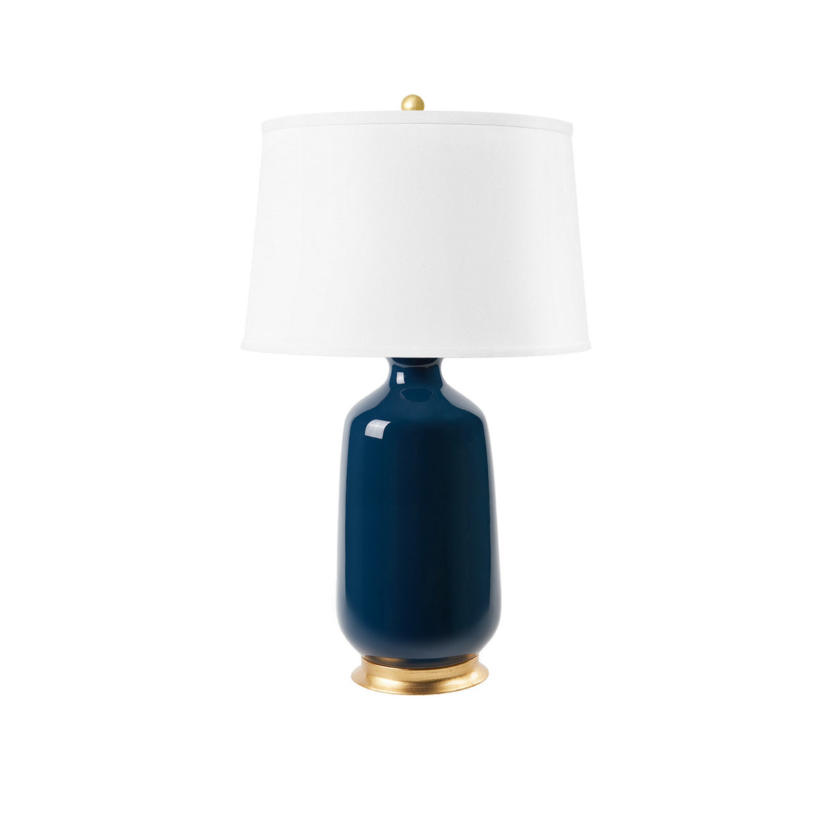 Villa & House Carolyn Lamp with Shade 17-inch White Linen, with Gold, Navy Blue