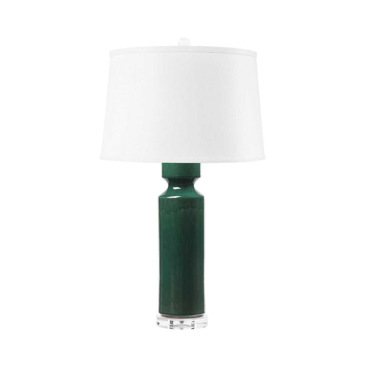 Villa & House Corinth Lamp with Shade 17-inch White Linen, with Nickel, Emerald Green