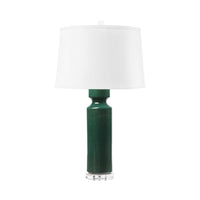 Villa & House Corinth Lamp with Shade 17-inch White Linen, with Nickel, Emerald Green
