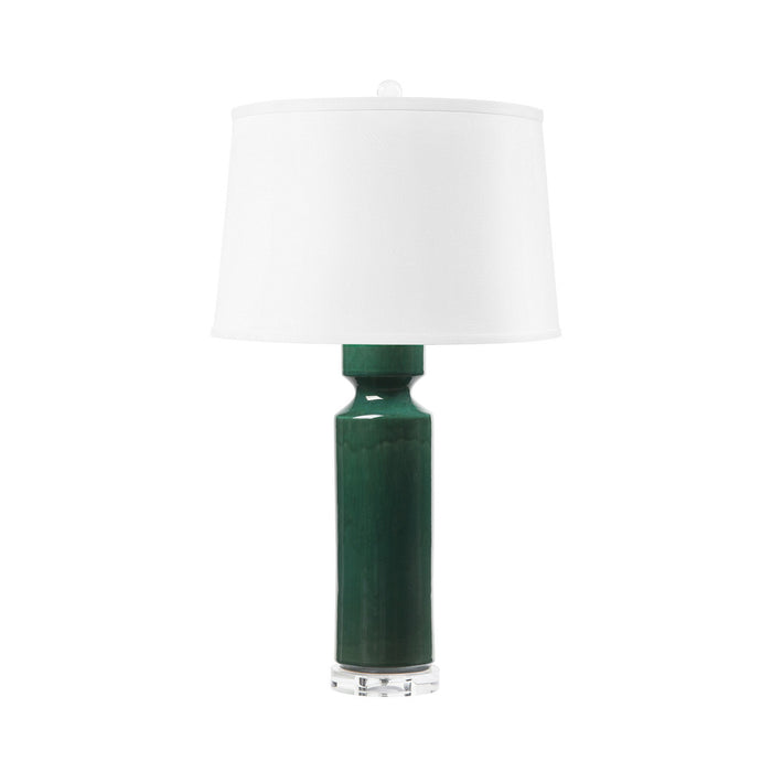 Villa & House Corinth Lamp with Shade 17-inch White Linen, with Nickel, Emerald Green
