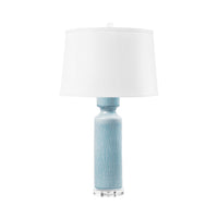 Villa & House Corinth Lamp with Shade 17-inch White Linen, with Nickel, Cloud Blue
