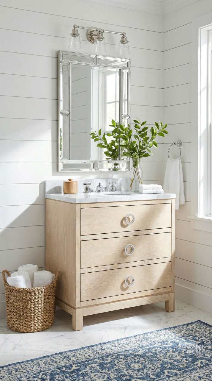 Villa & House Caspian 2-Drawer Cabinet with 30" Marble Vanity Top, Sand