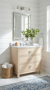 Villa & House Caspian 2-Drawer Cabinet with 30" Marble Vanity Top, Sand