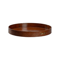 Chelsea House LEATHER ROUND TRAY WITH METAL