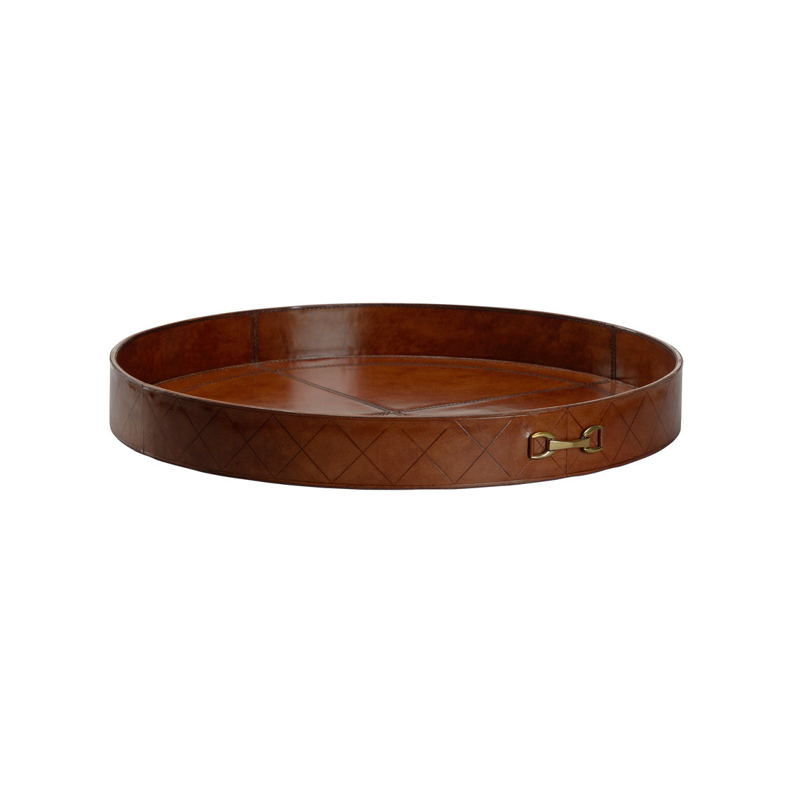 Chelsea House LEATHER ROUND TRAY WITH METAL