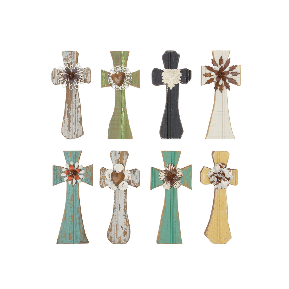 Design Shop Cross Wall Decor with Floral Accent. Set of 8.