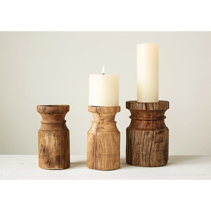 Design Shop Reclaimed Wood Carved Candle Holder