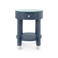 Villa & House Dakota 1-Drawer Round Side Table with Glass Top, Washed Blue Steel