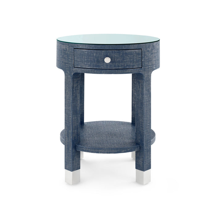 Villa & House Dakota 1-Drawer Round Side Table with Glass Top, Washed Blue Steel