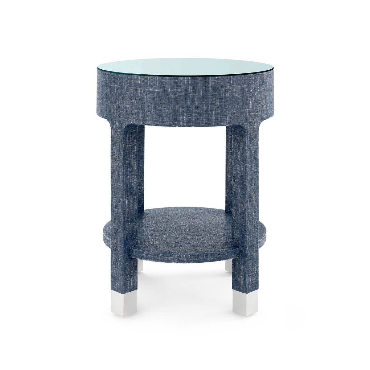 Villa & House Dakota 1-Drawer Round Side Table with Glass Top, Washed Blue Steel