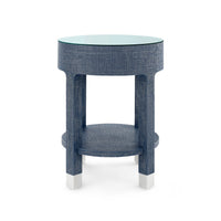 Villa & House Dakota 1-Drawer Round Side Table with Glass Top, Washed Blue Steel