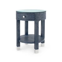 Villa & House Dakota 1-Drawer Round Side Table with Glass Top, Washed Blue Steel