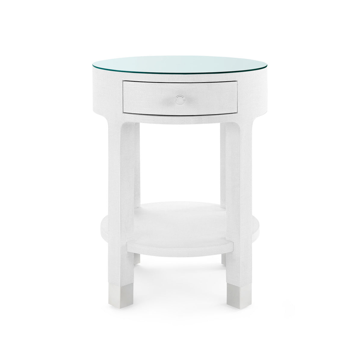Villa & House Dakota 1-Drawer Round Side Table with Glass Top, Cream