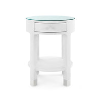 Villa & House Dakota 1-Drawer Round Side Table with Glass Top, Cream